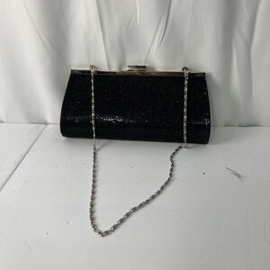Sparkling Black Evening Clutch with Silver Chain